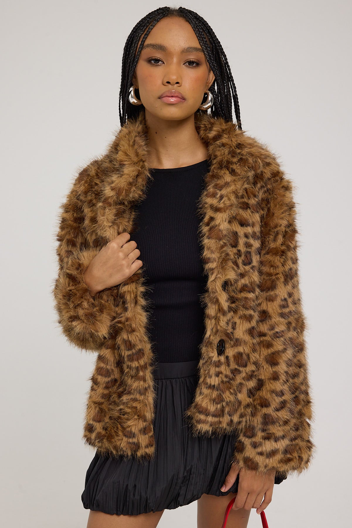 Luck & Trouble Cheetah Leopard Faux Fur Jacket Brown Print