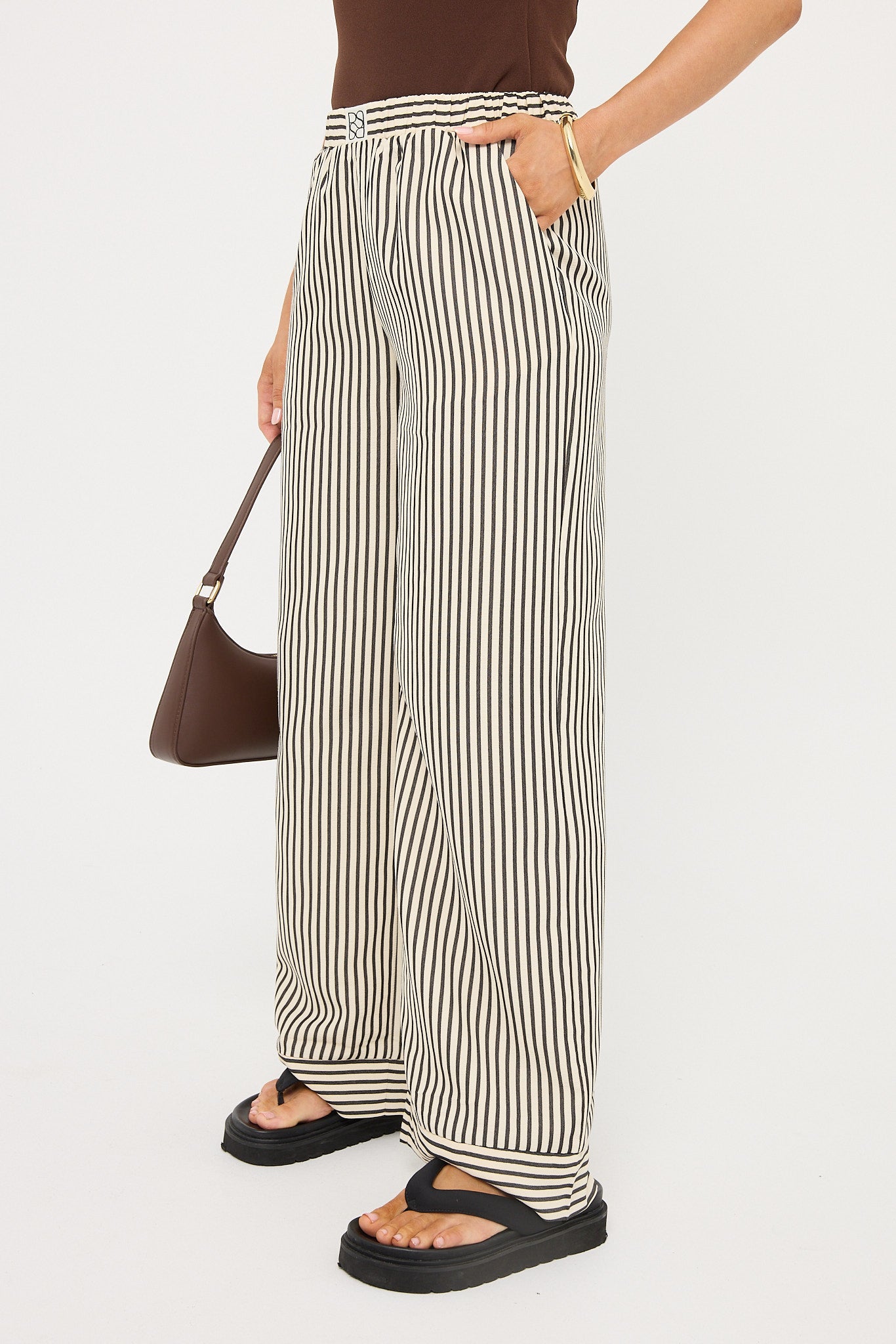 Perfect Stranger Cleo Stripe Straight Leg Pant Black Stripe