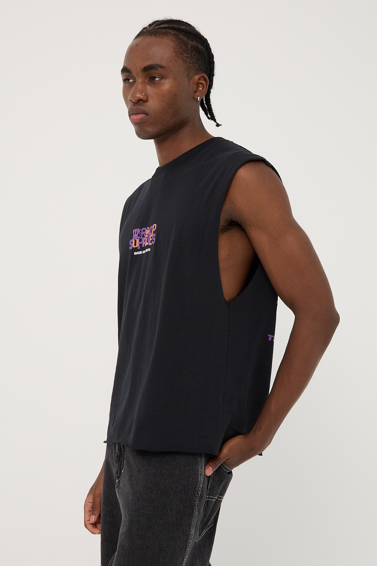 Worship Avoidance Muscle Tee Washed Black