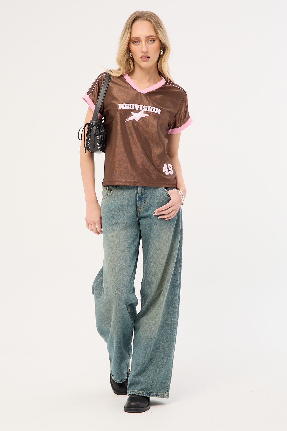 Neovision Spirit V Neck Jersey Relaxed Tee Brown